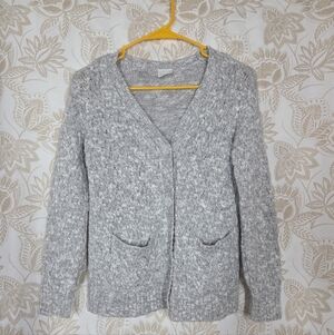 ABERCROMBIE KIDS GREY CABLE KNIT CARDIGAN sz 9/10 EUC HEATHERED FISHERMAN POCKET